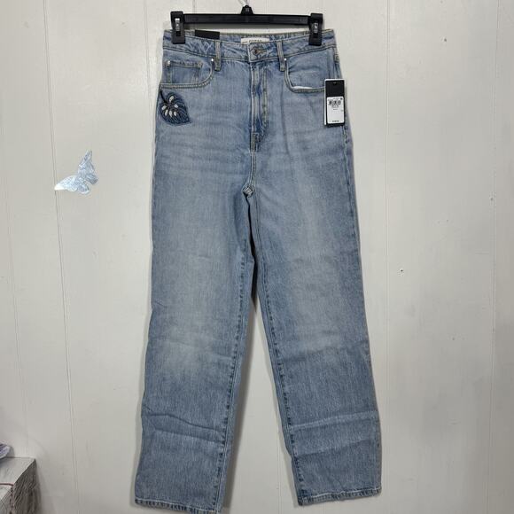 Guess Jeans Womens 28 Blue Authentic Light Melrose Reborn Denim Embroidered Leaf - Picture 1 of 16